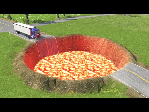 Cars vs Giant Lava Pit – BeamNG.Drive