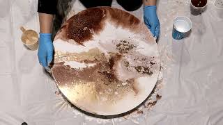 (824) Gorgeous DIY Beige and Gold Mixed Media Acrylic Pour Painting with Spray Paint