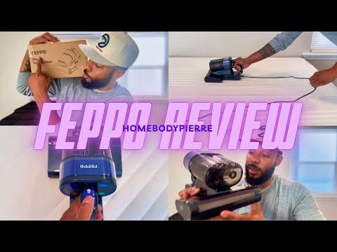 FEPPO Cordless Mattress Vacuum Cleaner, 18Kpa Bed Vacuum with 253.7nm UV-C Light & Ultrasonic Technology, Handheld Vacuums with Dust Sensor & LED Display, 52800 Times/Min High Frequency Tapping video review thumbnail