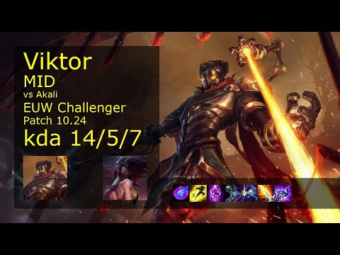 Viktor vs Akali Mid - EUW Challenger 14/5/7 Patch 10.24 Gameplay