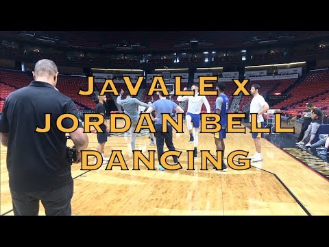 JaVale, Jordan Bell, and Damian Jones dancing after practice in New Orleans, day before G4