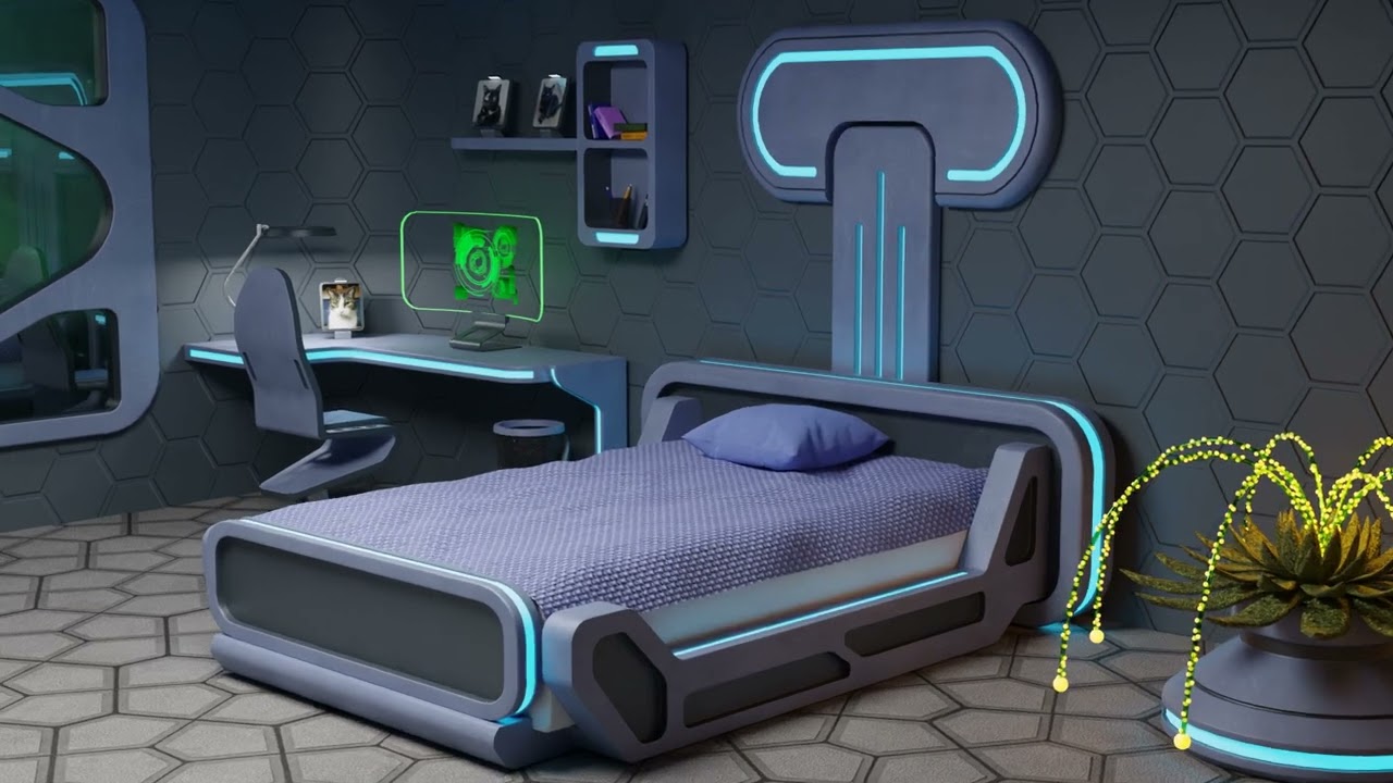 Sci-Fi Stylized Isometric Bedroom 3D Model
