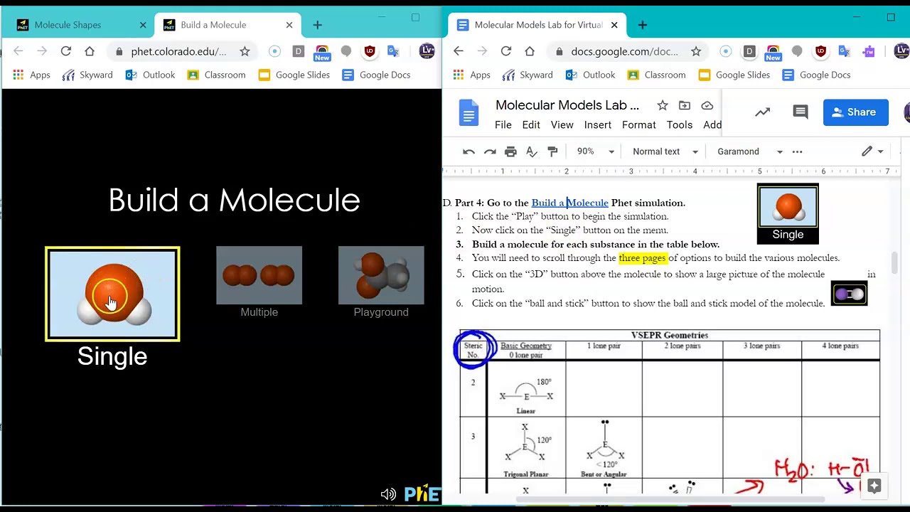 Tutorial for PhET Molecular Models Lab for Honors Chemistry