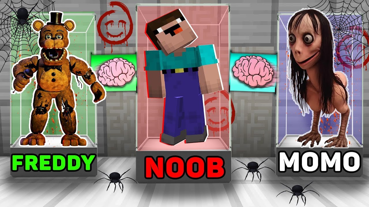 Minecraft NOOB vs PRO : SCARY BRAIN EXCHANGE! NOOB BECAME a FREDDY KILLER AND MOMO in Minecraft!