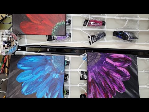 Abstract painted flower Polyptych pick my last color.  Blue, Pink,Red ???Part 1 Video #319