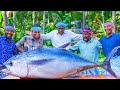 200 Pounds BIG TUNA FISH Tuna Fish Cutting And Cooking In Village Tuna Fish Steak Recipe