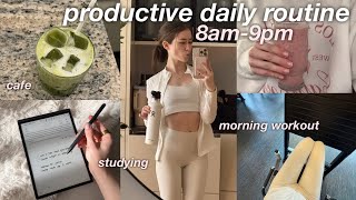 PRODUCTIVE DAY IN MY LIFE 🎀 morning workout, what i eat, studying, 8am 9pm daily routine!