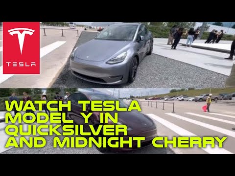 Watch Tesla Model Y In Quicksilver And Midnight Cherry Red At Giga Texas