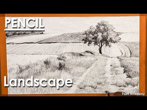 Mountains and Pine Tress Watercolor Pencil Landscape Drawing | steps to follow