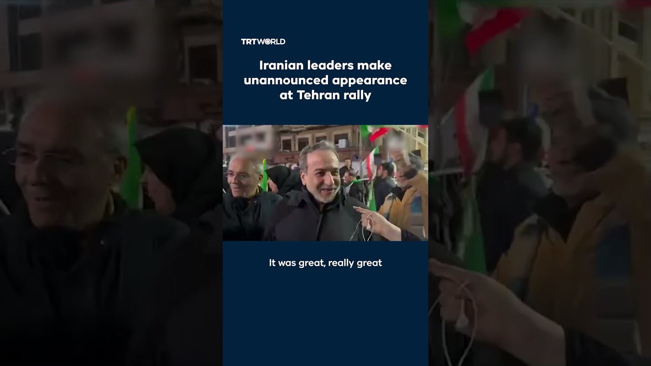 Video | Iranian leaders make unannounced appearance at massive Tehran rally