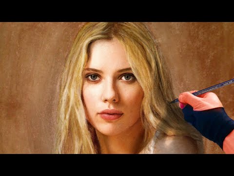 Scarlett Johansson Portrait Drawing – Full Color Pastel