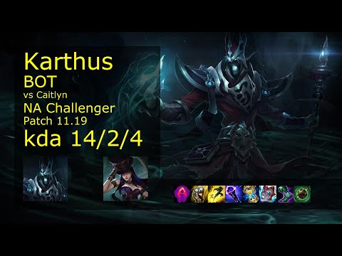 Karthus Bot & Nami vs Caitlyn & Fizz - NA Challenger 14/2/4 Patch 11.19 Gameplay