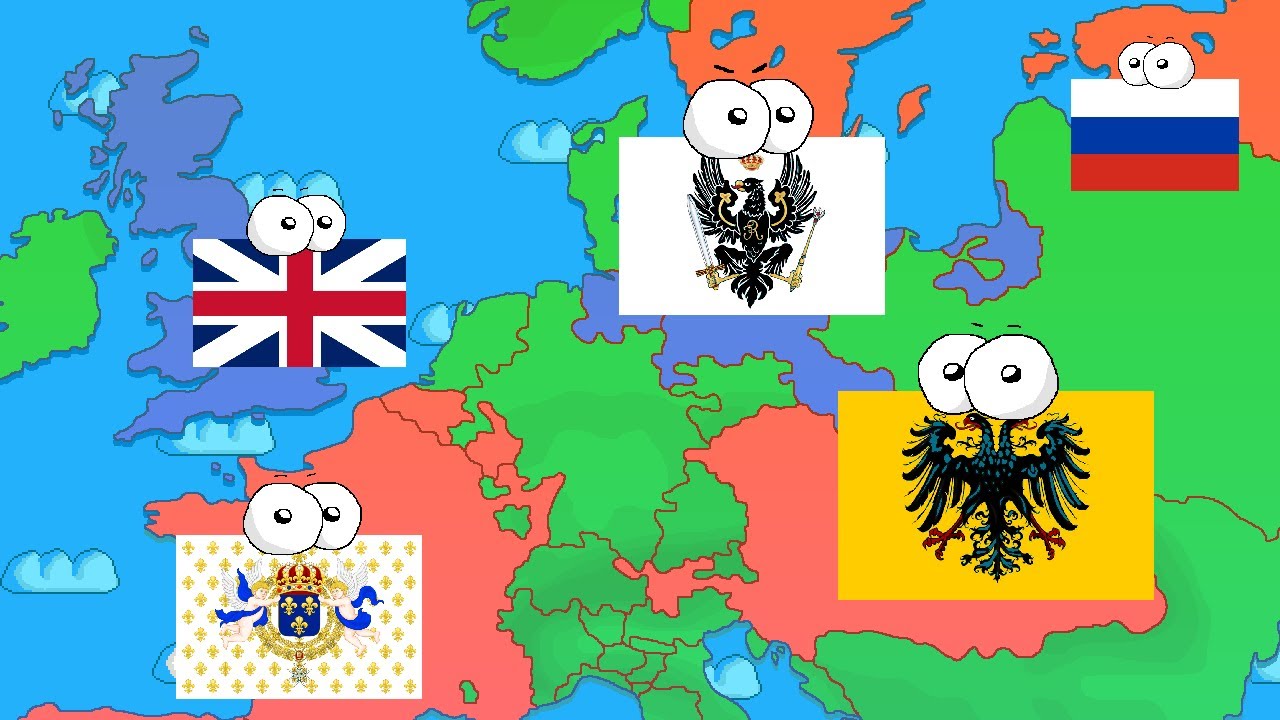 La Guerre de Sept Ans - Résumé en carte avec pays qui parlent