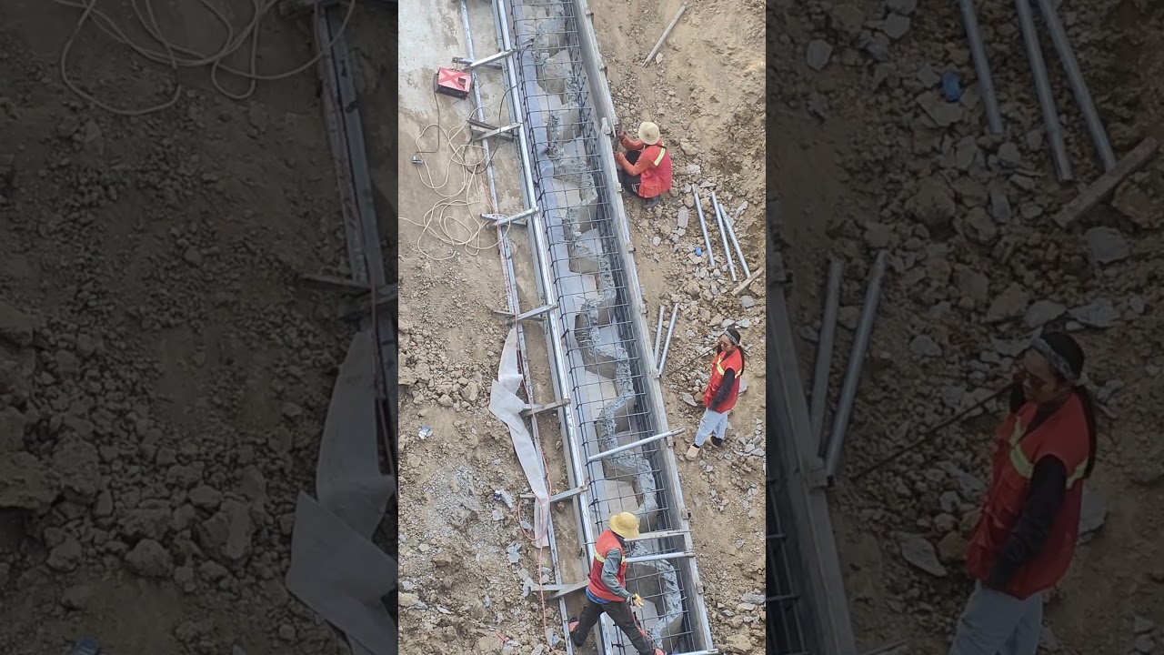 Install cap beam of sheet pile along the canal