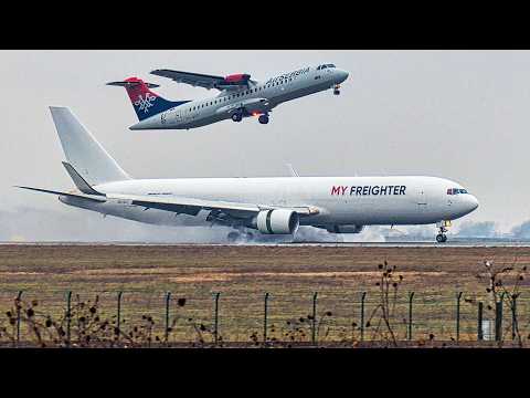 WET RUNWAY PLANESPOTTING at BELGRADE AIRPORT 🇷🇸 GO AROUND, B787, B767F + MORE