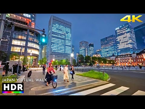 Japan: Tokyo Shiodome, Ginza Night Walk to Tokyo Station • 4K HDR