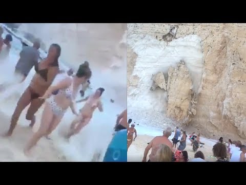 Landslide of rocks crashes onto tourist beach on Zante
