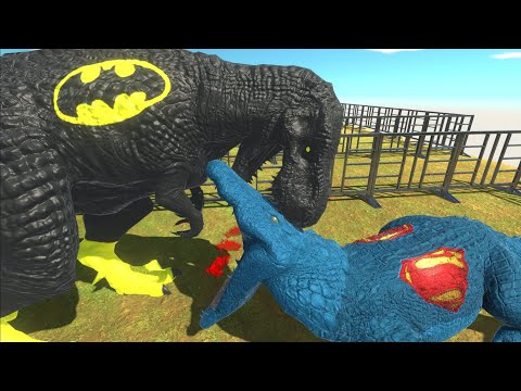 BATMAN T-REX VS SUPERMAN MOSASAURUS DEATH RUN - Animal Revolt Battle Simulator