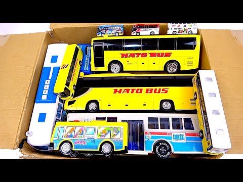 箱にバスのミニカーを集めました！チェックしてから坂道を走行テストしていきましょう。