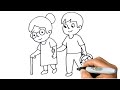 How to DRAW a BOY Helping Grandma Easy Step by Step
