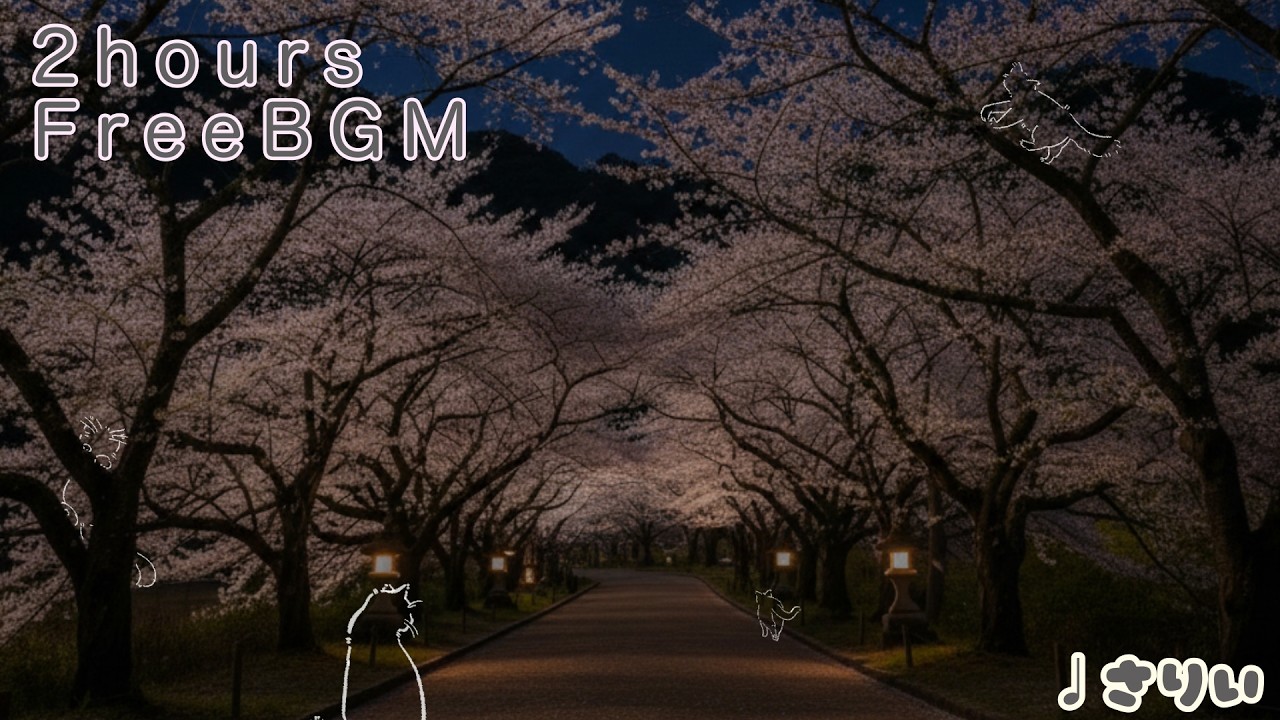 【フリーbgm】花咲かにゃんこ｜夜風と桜のまったりlofi bgm【2時間】−さりい−