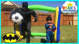 Batman vs Superman HUGE INFLATABLE TOYS for Kids Soccer Challenge Egg Surprise Toy Marvel Avengers
