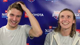 Katie Ledecky & Bobby Finke Have Fun Talking to the Media (FULL INTERVIEW)