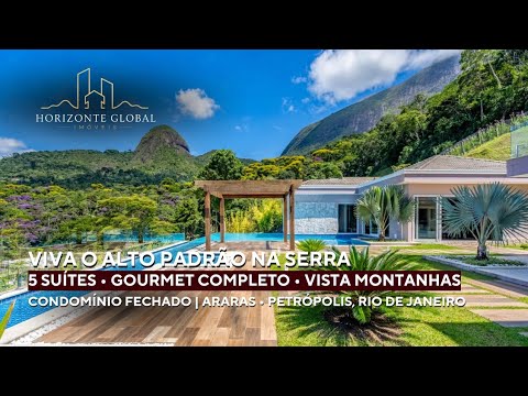 Casa em Condomínio Fechado em Araras, Petrópolis, Região Serrana do Rio| 5 Suítes + Gourmet completo