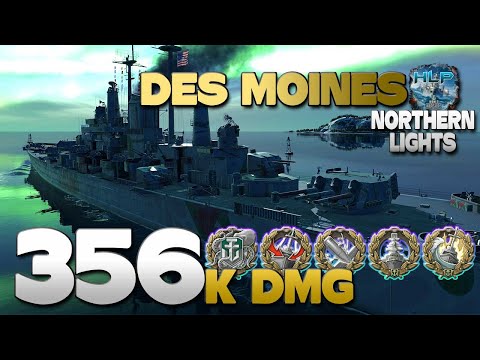 Cruiser Des Moines on map Northern Lights, 356k damage - World of Warships