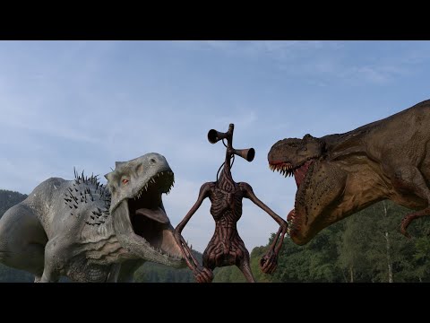 Indominus rex vs. T-rex vs. Siren head battle fight in Real life