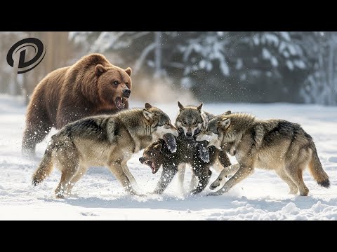 Wolf Attacks Bear Baby & Animals Giving Birth | mother Bear vs Wolf Fight in the Snow