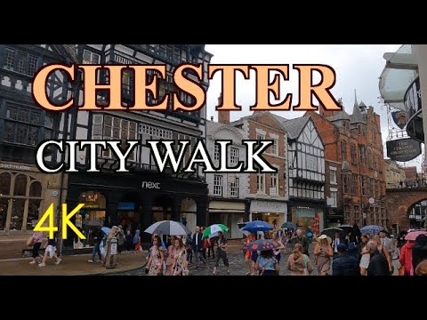 CHESTER ENGLAND 4K WALK - AMAZING CITY WALL - RACE DAY - THE HISTORIC TUDOR CENTRE - UK WALKING TOUR