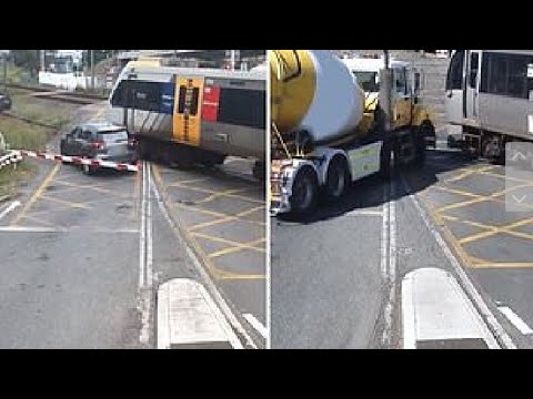 Shocking footage shows truck crashes, near misses at crossing across one state's rail network