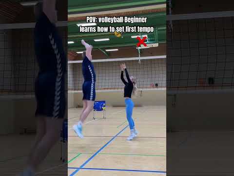 Volleyball beginner learns how to set first tempo