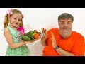 Nastya Teaches Dad To Eat Healthy Food And Exercise