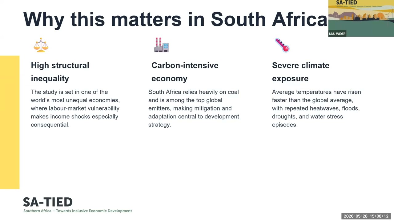 SA-TIED Seminar Series: Climate shocks, labour market dynamics, and inequality in South Africa