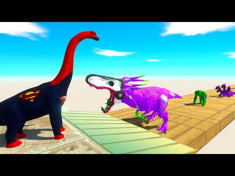DARK SUPERMAN BRACHIOSAURUS vs JOKER T-REX DEATH FALL - Animal Revolt Battle Simulator