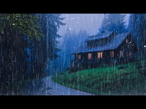 Goodbye Insomnia With Heavy RAIN Sound | Rain Sounds On Old Roof In Foggy Forest At Night