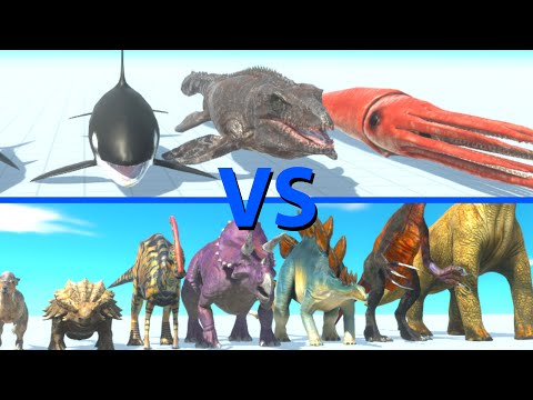 NEW AQUATICS Team vs HERBIVORE DINOSAURS Team - Animal Revolt Battle Simulator