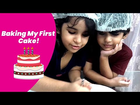 Shiza and Izhan baking first time cake | chocolate cake | fun | yummy treat 😋