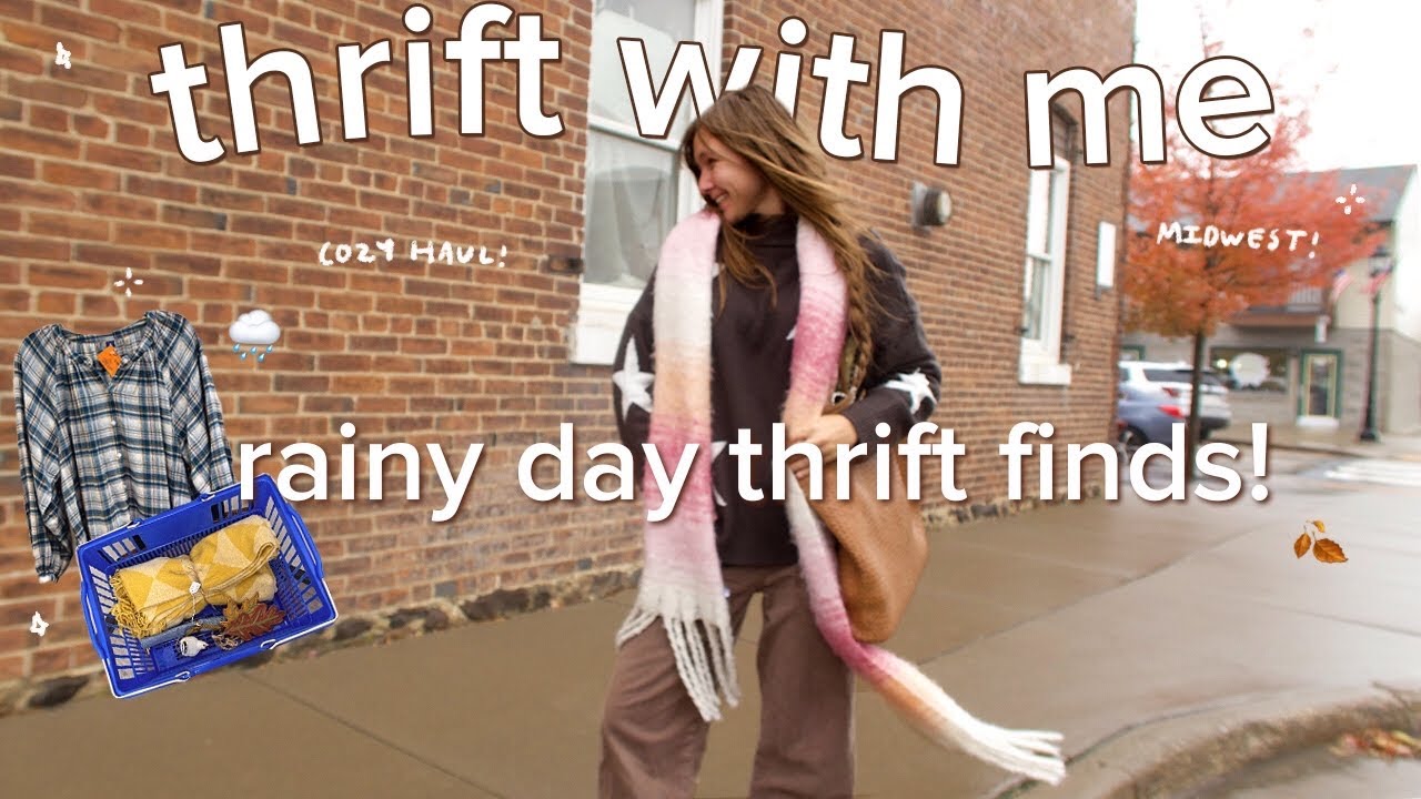 come thrift with me on a gloomy fall day 🌧️ cozy fall thrift HAUL!! (clothes + decor)
