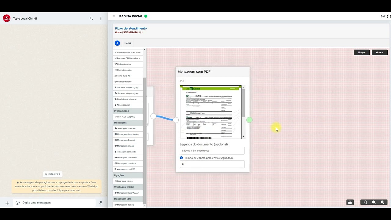 Fluxo de atendimento envio de foto e PDF. WhatsApp, Instagram e CRM. Inteligência Artificial.