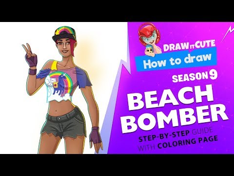 How to draw Beach Bomber | Fortnite season 9 step-by-step drawing tutorial with coloring page