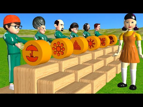 Squid Game vs Scary Teacher 3D Wooden Wheels Rolling Dalgona Candy Challenge Miss T and Granny Loser