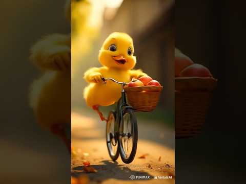 The duckling is falling from cycle with its apples #cartoon #cute