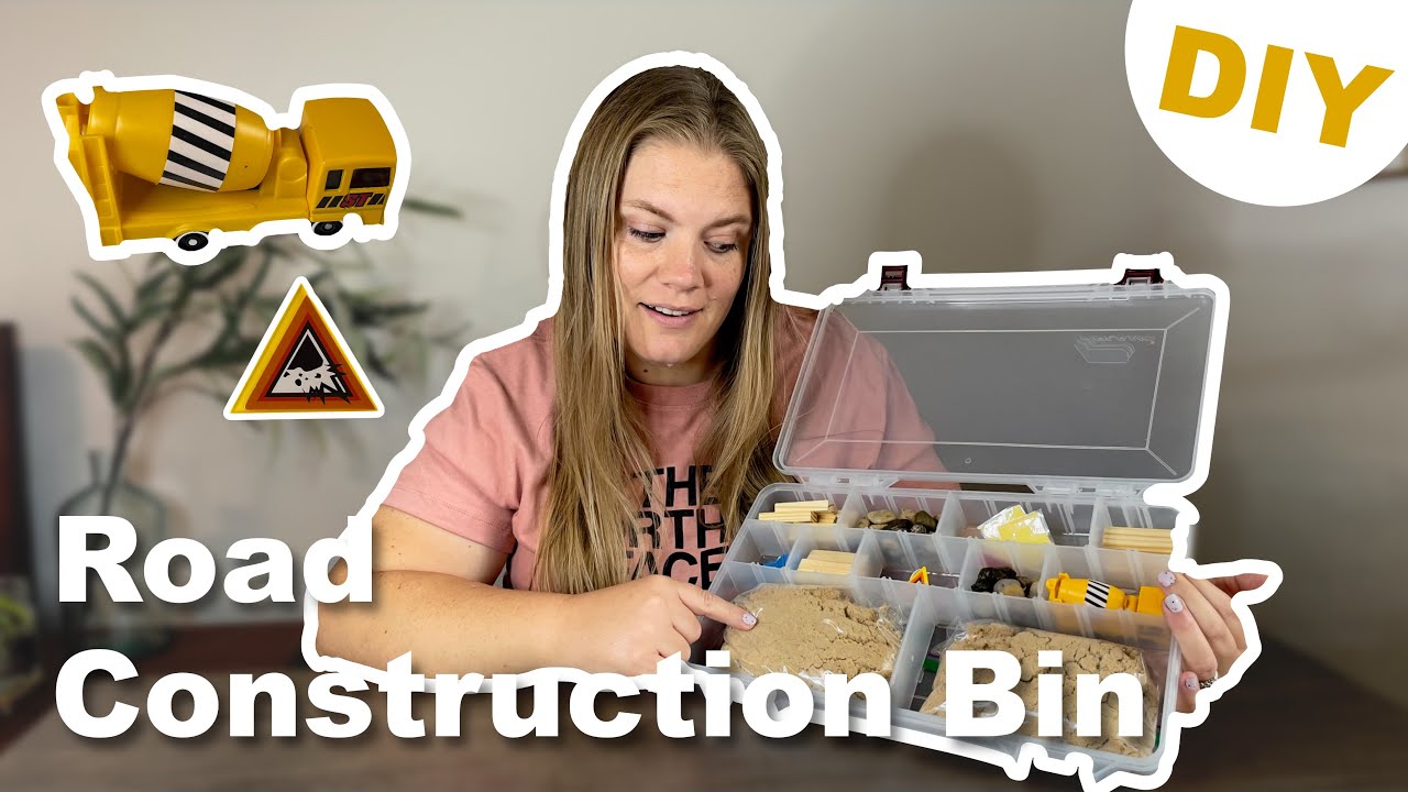Road Construction Sensory Bin with DOLLAR TREE Items & DIY Kinetic Sand Recipe