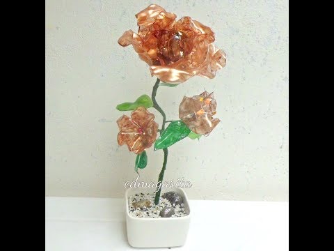 Rosa dorada con botella de plastico - Arreglo #diy #tutorial #art #arte #handmade #artist #howtomake