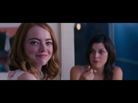 La La Land official trailer collage: freeway musical number, sunset tap duet, and spotlit audition