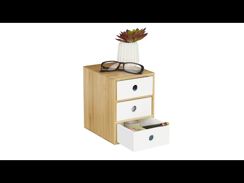 Schreibtisch Organizer 3 Schubladen Braun - Weiß - Bambus - Holzwerkstoff - 15 x 21 x 20 cm