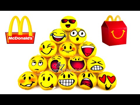 2016 McDONALD'S EMOJI MOVIE PLUSH HAPPY MEAL TOYS SMILEY SMILES SET 16 SMILIES KIDS COLLECTION USA Video